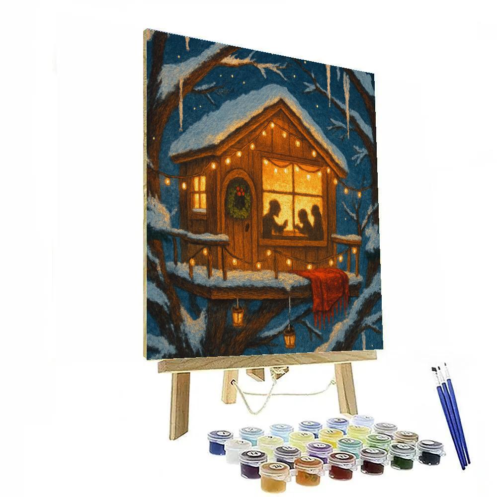 Christmas Eve Treehouse Hideaway Painting by numbers kit