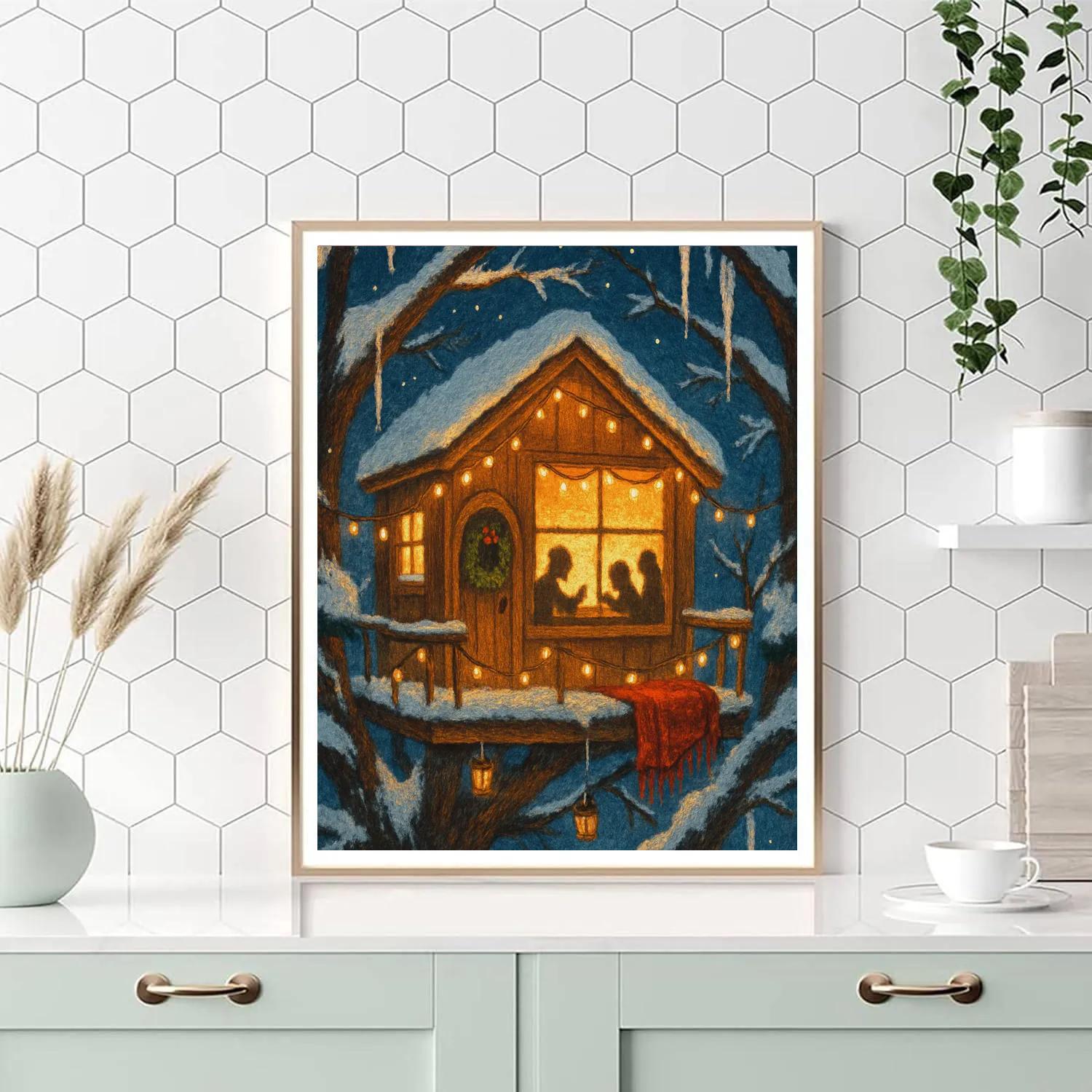 Christmas Eve Treehouse Hideaway Painting by numbers kit