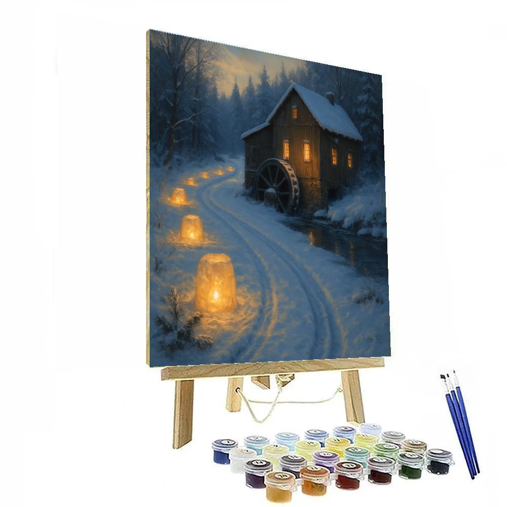 Snow Lantern Path To The Mill paint by numbers