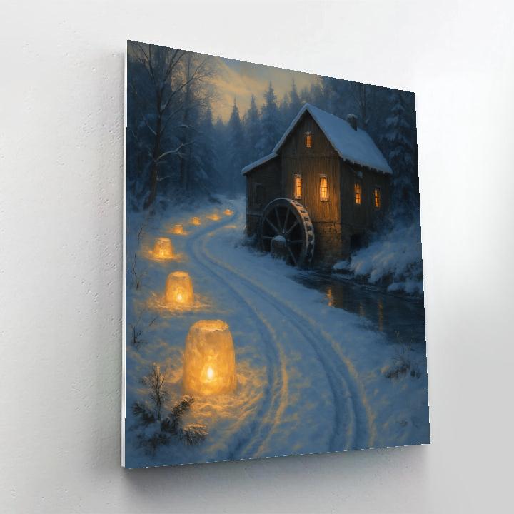 Snow Lantern Path To The Mill paint by numbers
