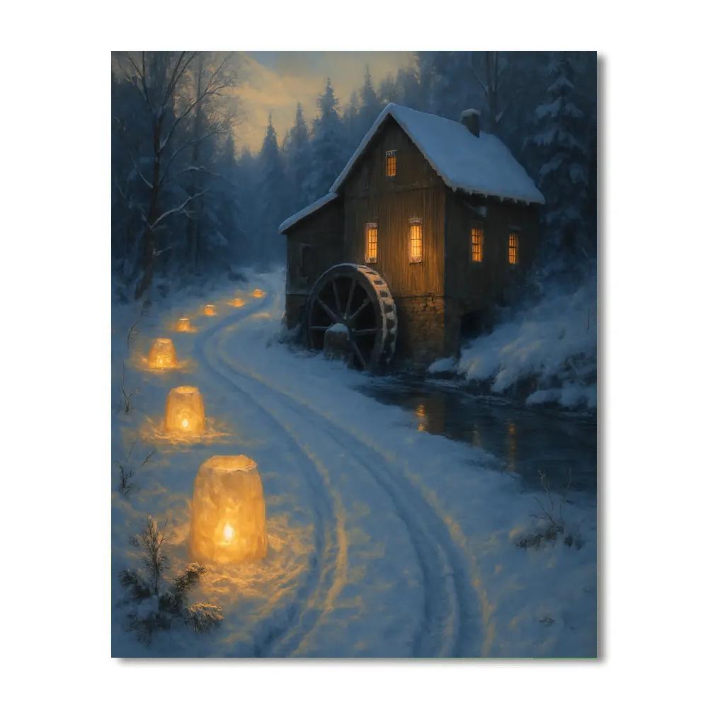 Snow Lantern Path To The Mill paint by numbers