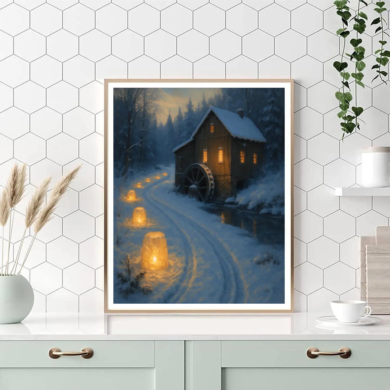 Snow Lantern Path To The Mill paint by numbers
