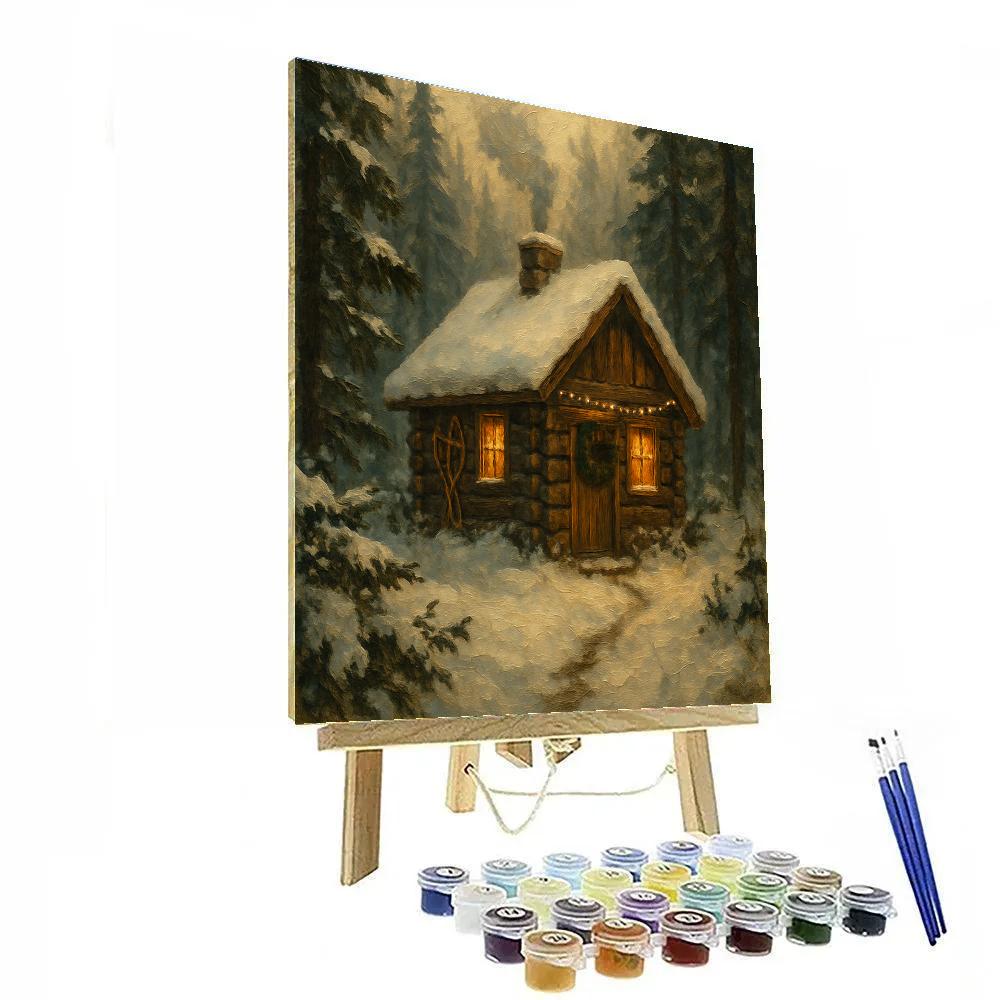 Holiday Trapper Cabin In The Pines Painting by numbers kit