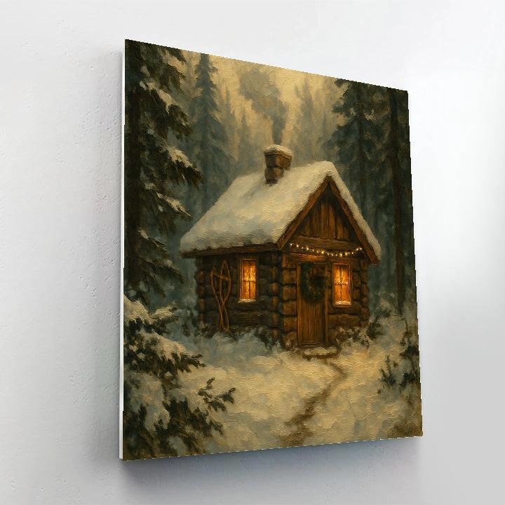 Holiday Trapper Cabin In The Pines Painting by numbers kit