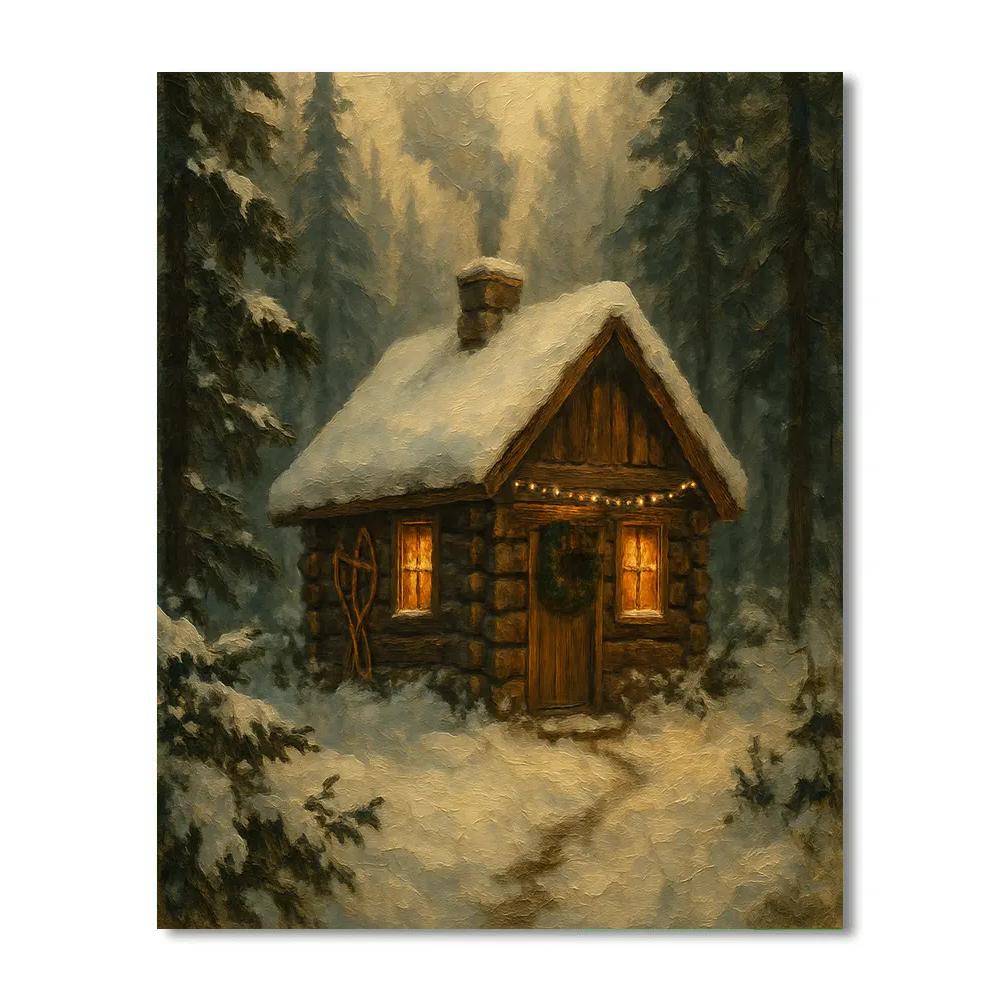 Holiday Trapper Cabin In The Pines Painting by numbers kit