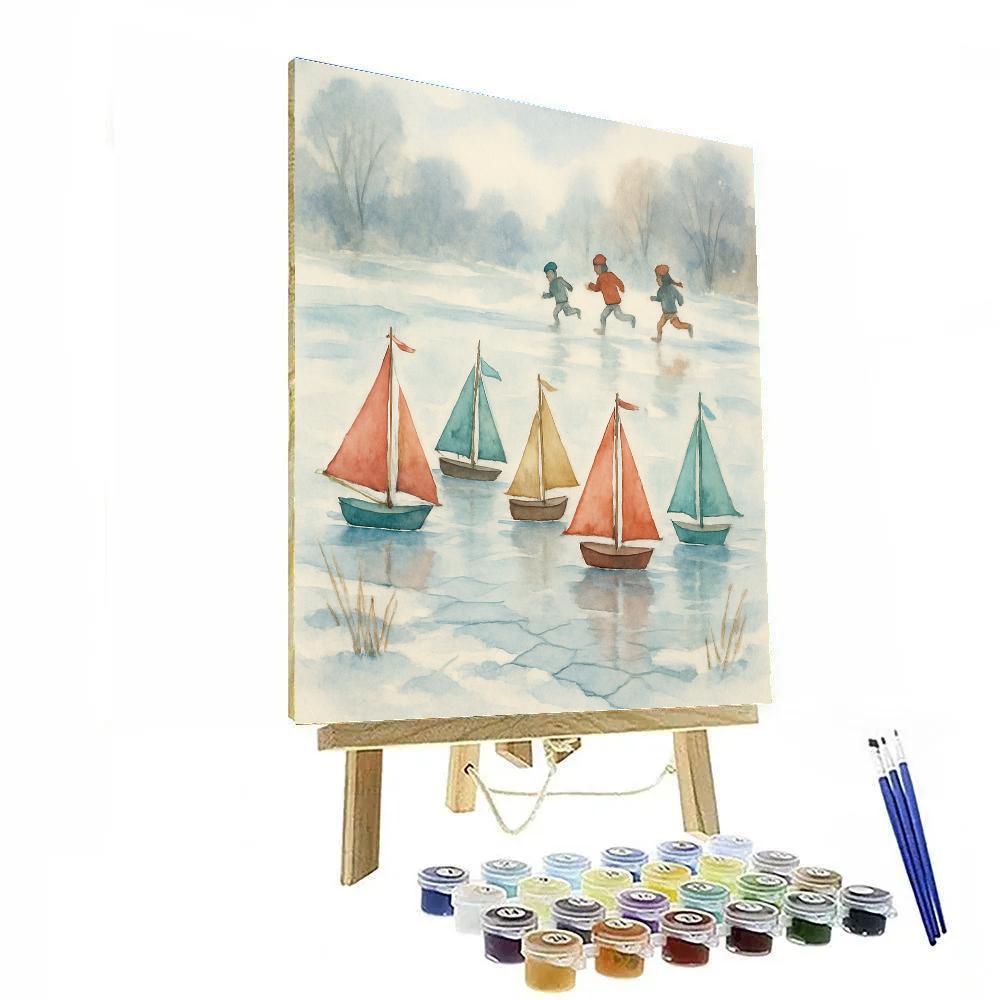 Toy Sailboats On The Frozen Pond paint by number