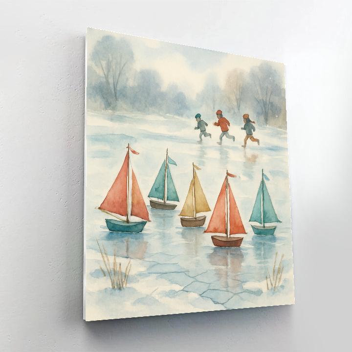 Toy Sailboats On The Frozen Pond paint by number
