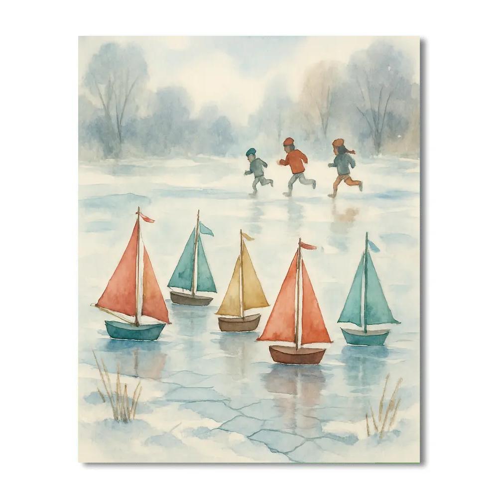 Toy Sailboats On The Frozen Pond paint by number