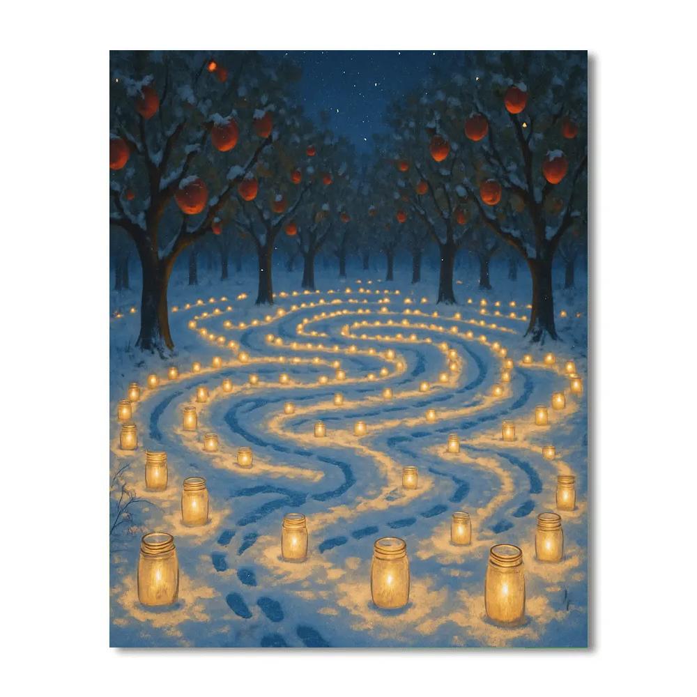 Snowy Orchard Candle Maze Numbered painting kits