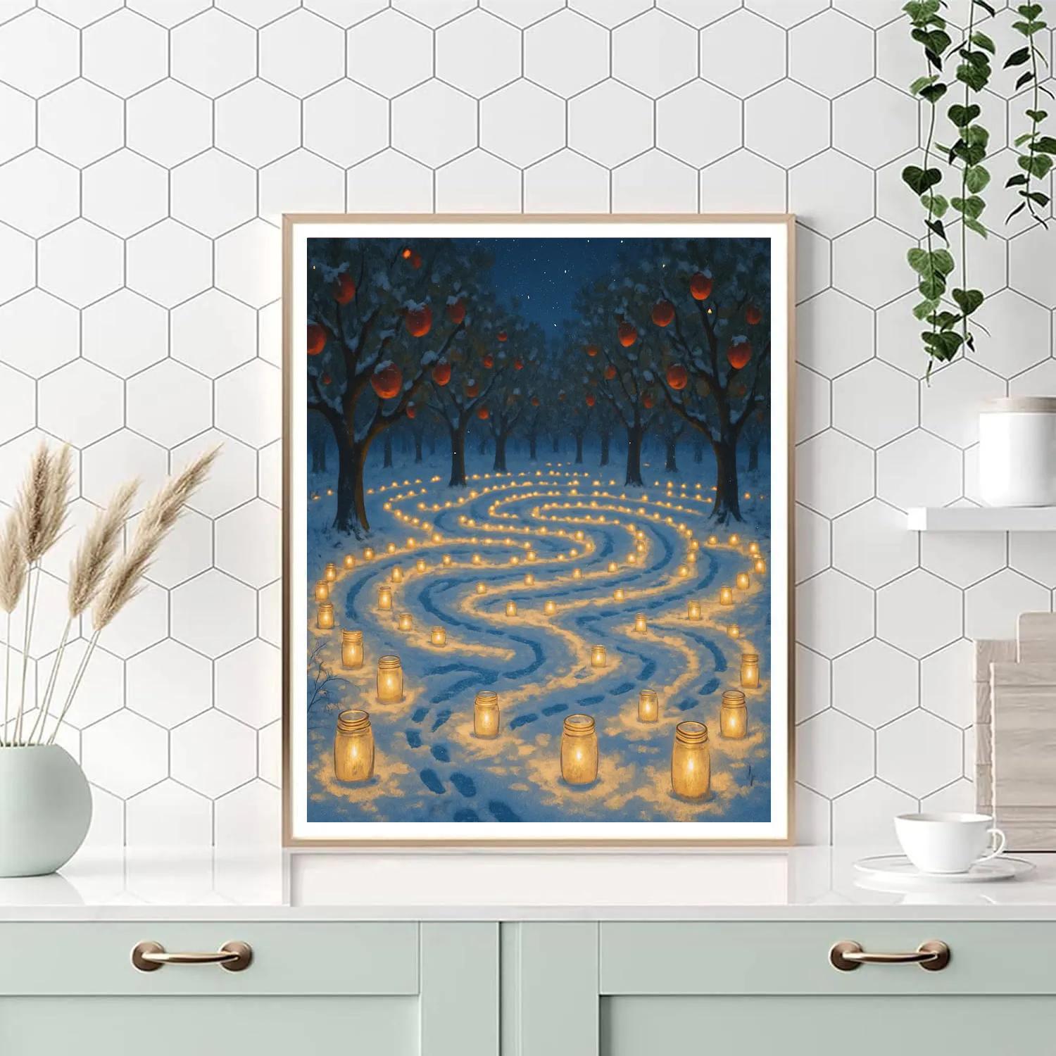 Snowy Orchard Candle Maze Numbered painting kits
