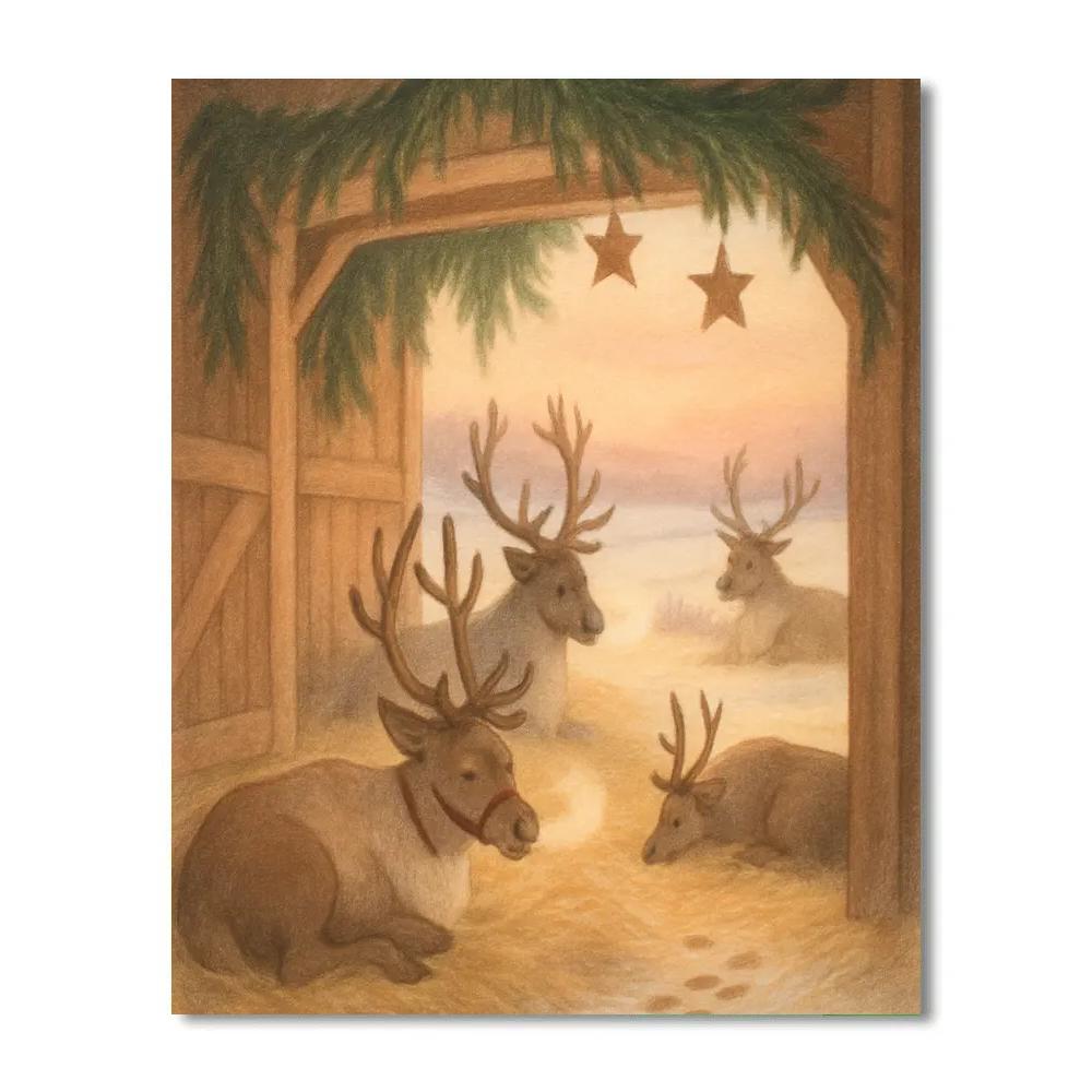 Reindeer Stable At Morning Light paint by color