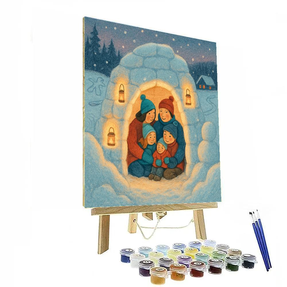 Family Snow Fort Lantern Night paint by color