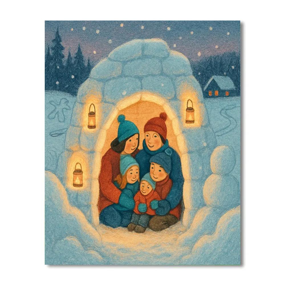 Family Snow Fort Lantern Night paint by color