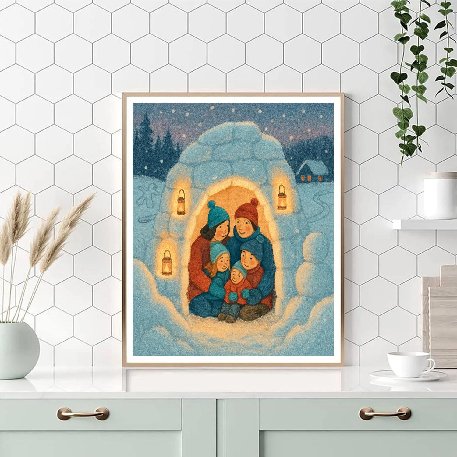 Family Snow Fort Lantern Night paint by color