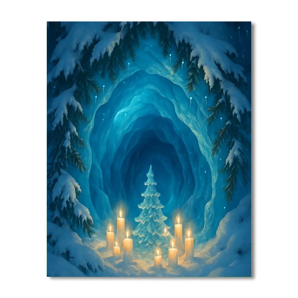 Moonlit Evergreen Ice Cave Sanctuary DIY paint by numbers