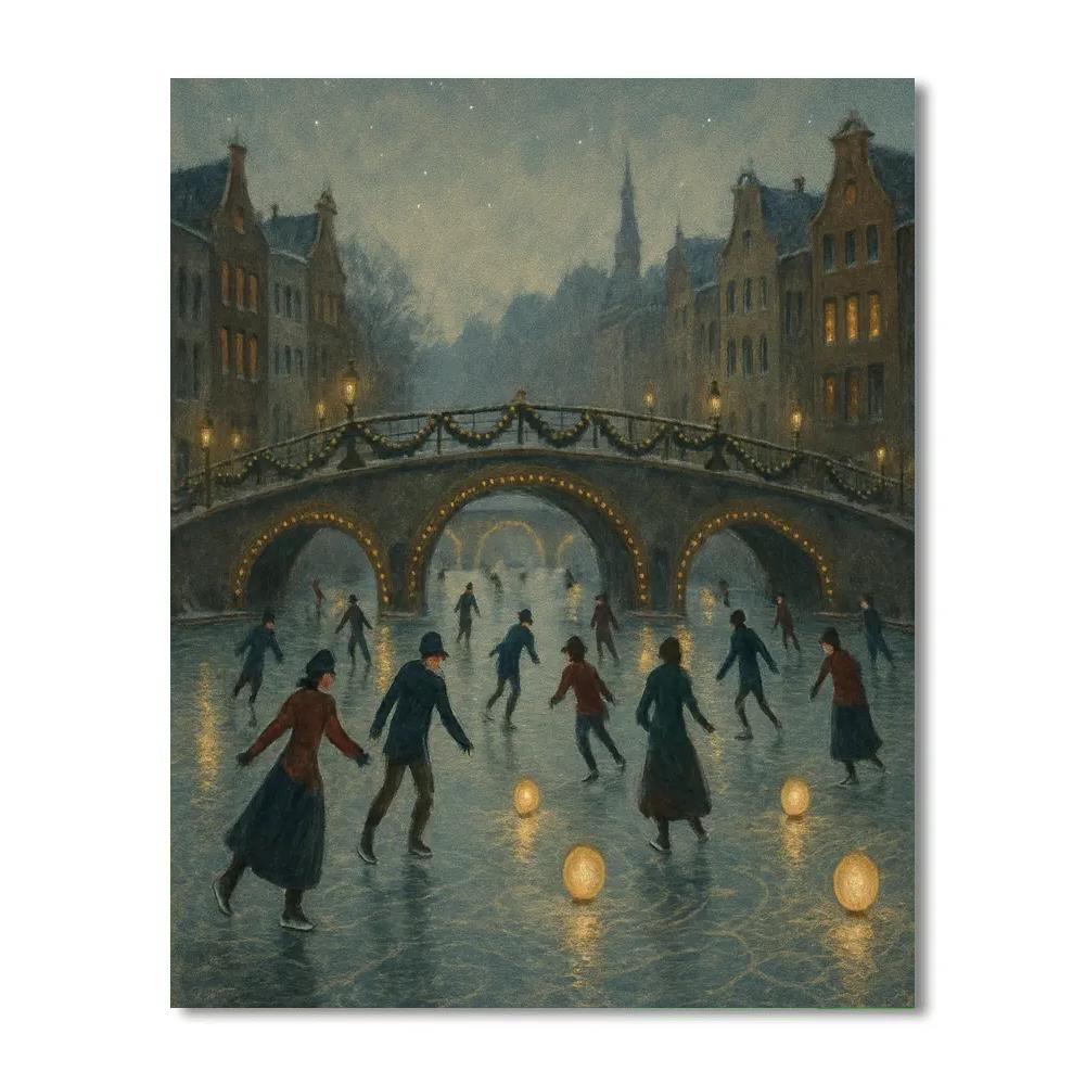 Christmas Lanterns On The Frozen Canal paint by numbers