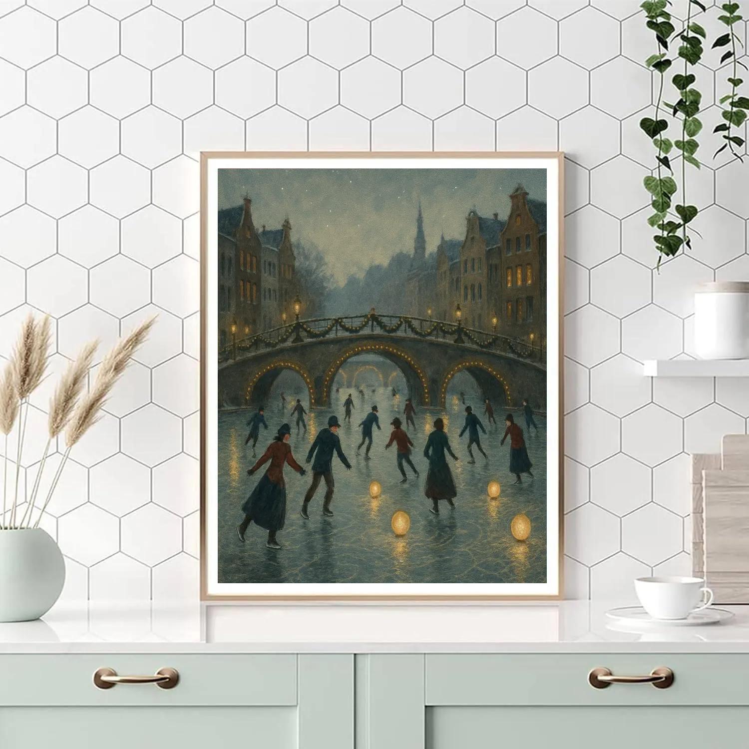 Christmas Lanterns On The Frozen Canal paint by numbers