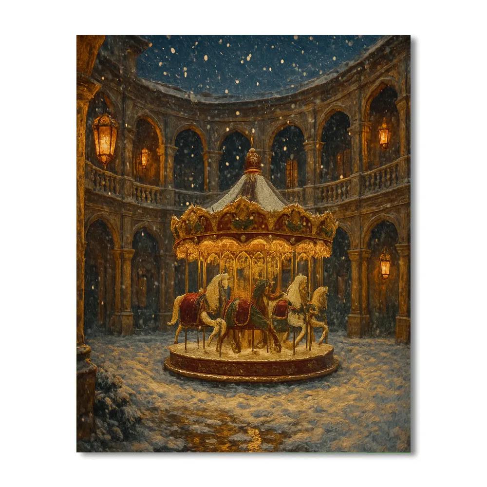 Gilded Winter Carousel Courtyard Number painting