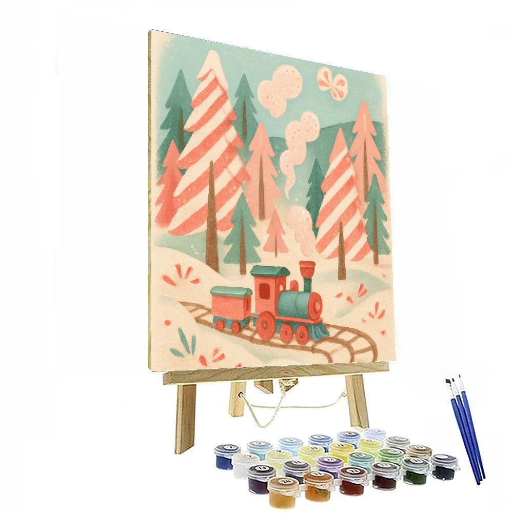 Woodland Train Through Peppermint Pines Numbered painting kits