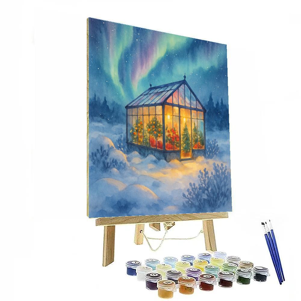 Aurora Reflections In The Winter Greenhouse painting number kit