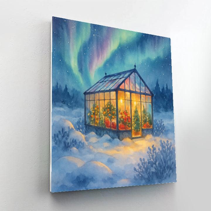 Aurora Reflections In The Winter Greenhouse painting number kit