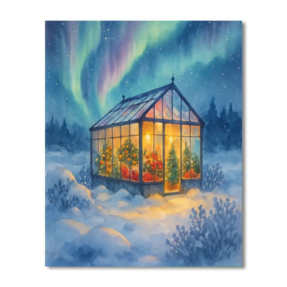 Aurora Reflections In The Winter Greenhouse painting number kit