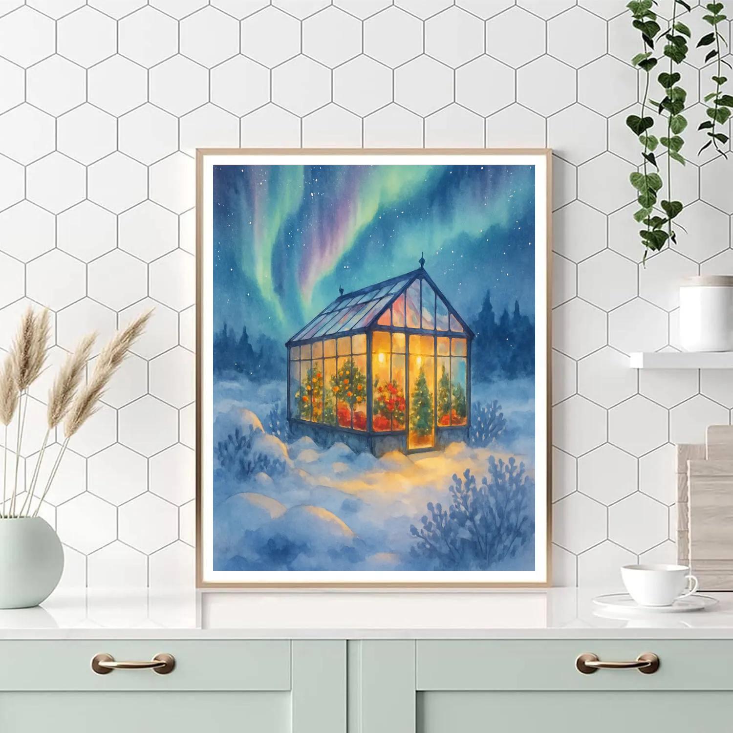 Aurora Reflections In The Winter Greenhouse painting number kit