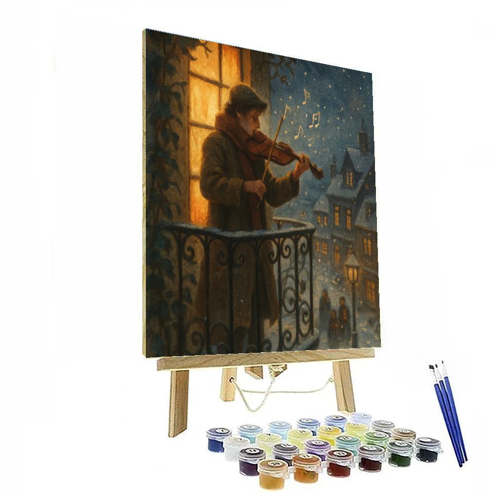 Snowy Violin Serenade On The Balcony painting number kit