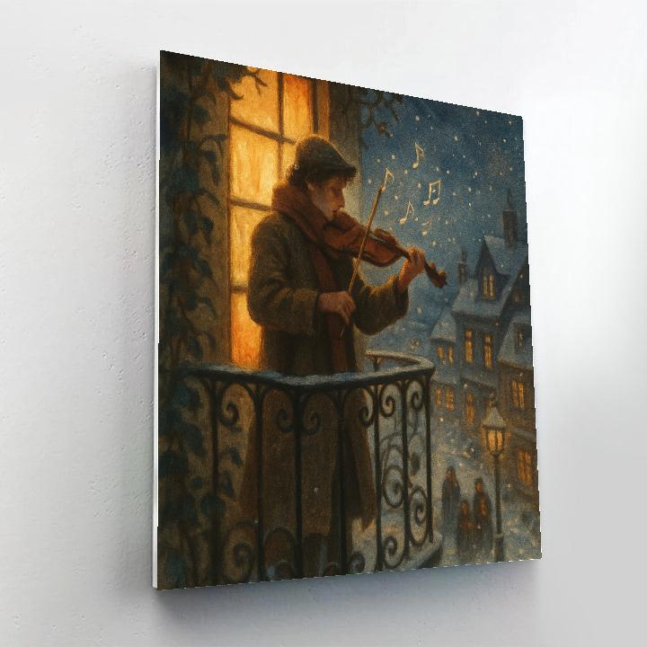 Snowy Violin Serenade On The Balcony painting number kit