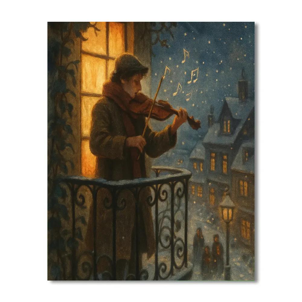 Snowy Violin Serenade On The Balcony painting number kit