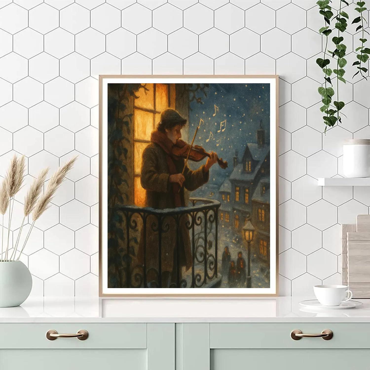 Snowy Violin Serenade On The Balcony painting number kit