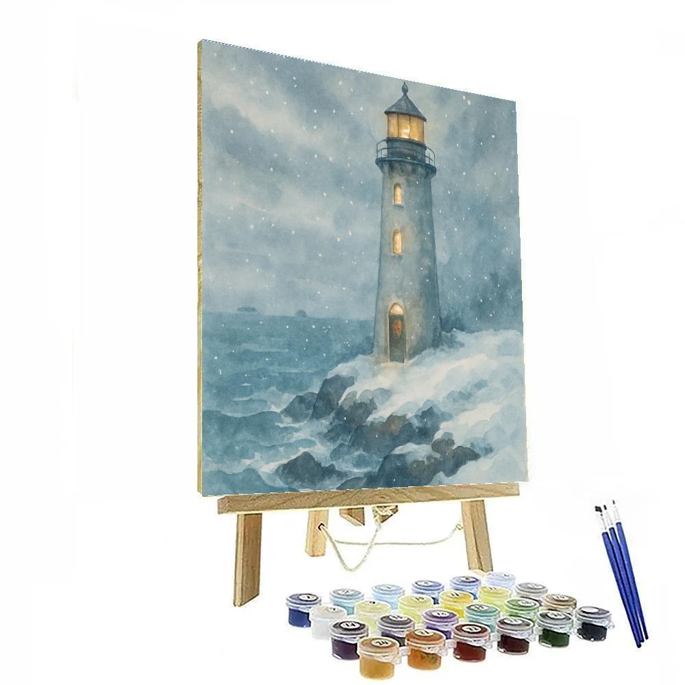 Christmas Lighthouse In The Snow Squall painting number kit