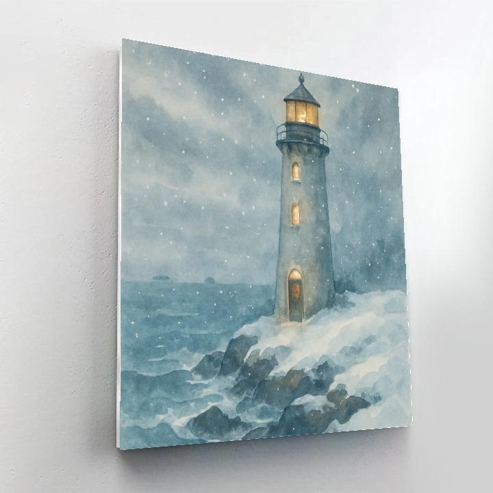 Christmas Lighthouse In The Snow Squall painting number kit