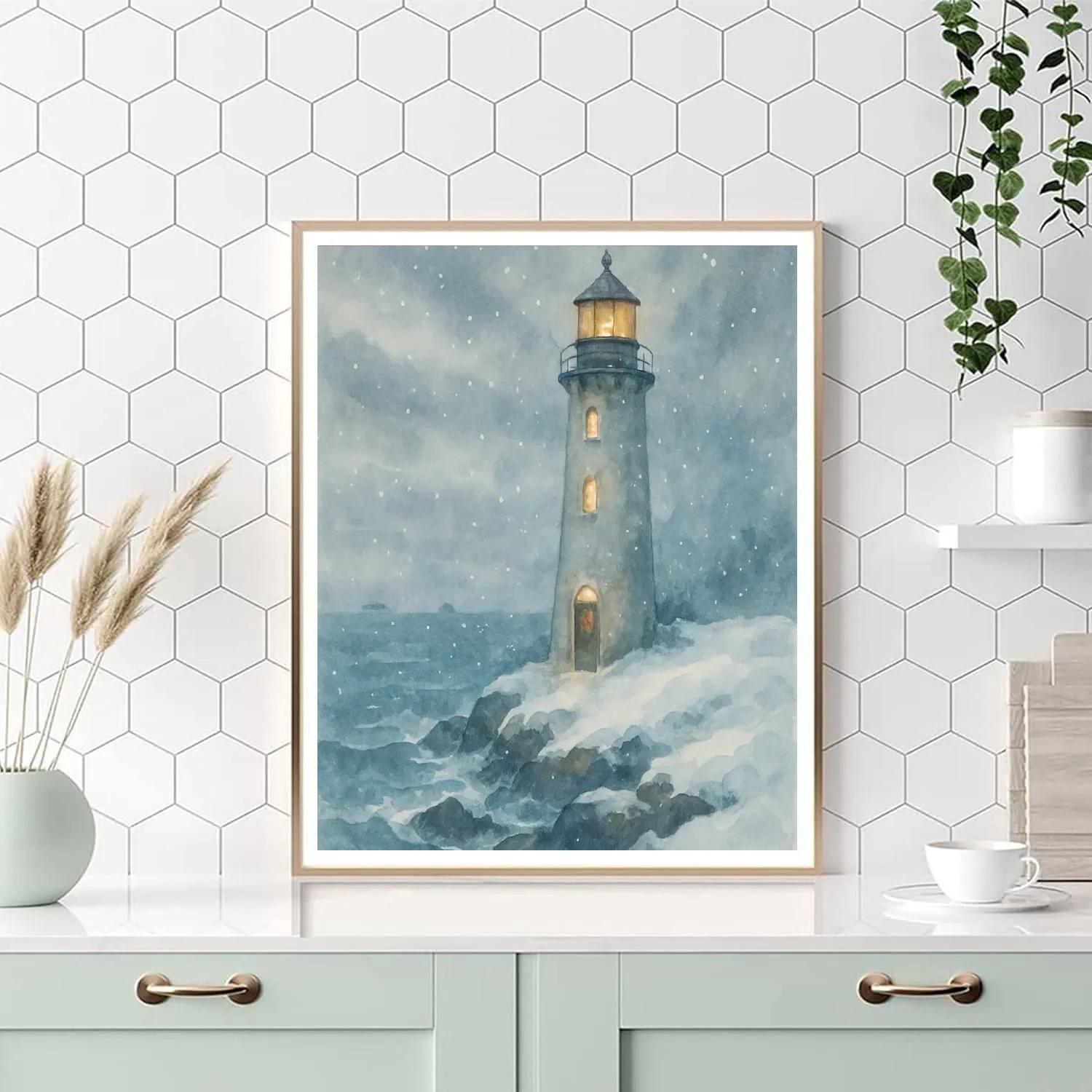 Christmas Lighthouse In The Snow Squall painting number kit
