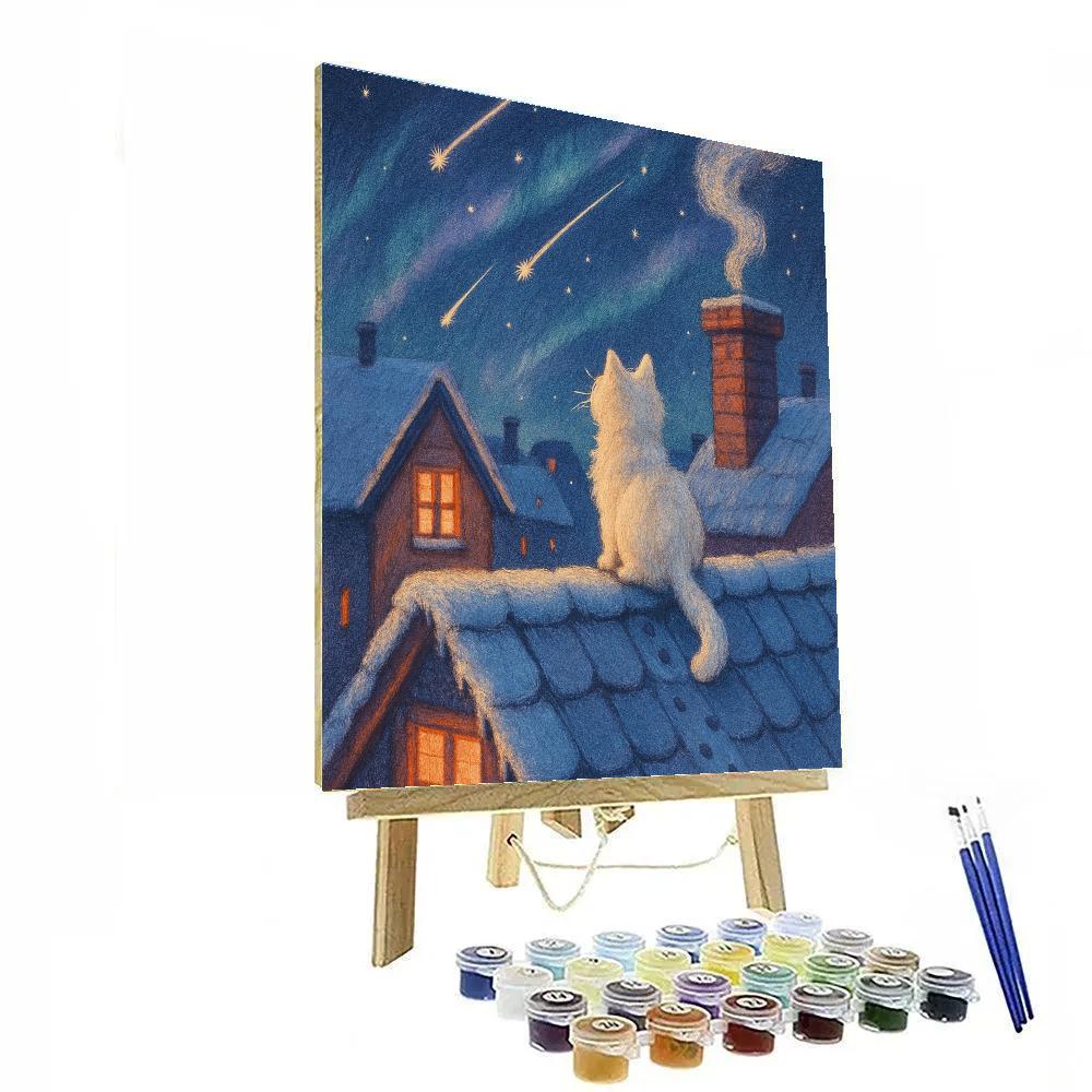 Stargazer Snow Cat On The Rooftop paint by number