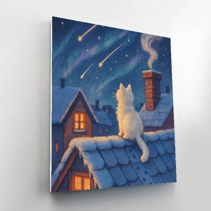 Stargazer Snow Cat On The Rooftop paint by number