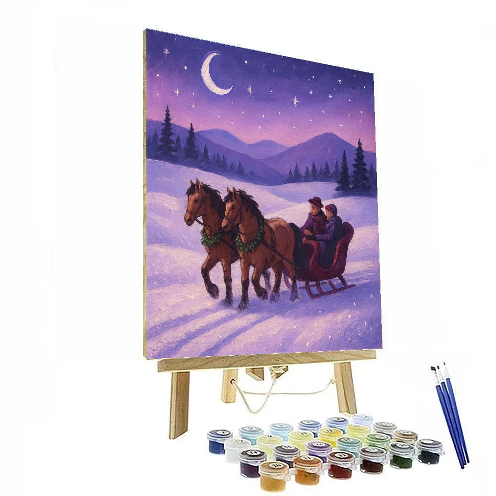 Midnight Sleigh Through Lavender Snowfields paint by numbers