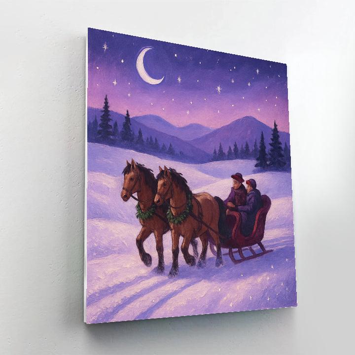 Midnight Sleigh Through Lavender Snowfields paint by numbers