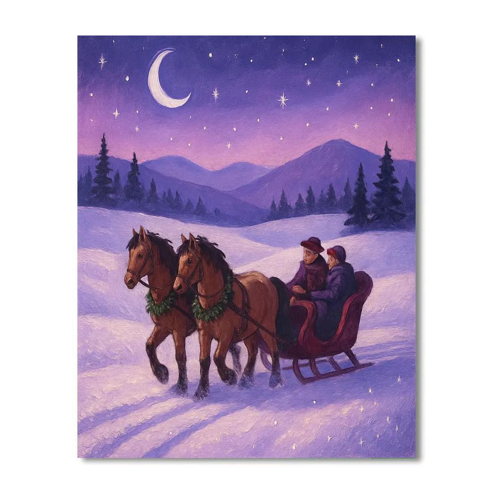 Midnight Sleigh Through Lavender Snowfields paint by numbers