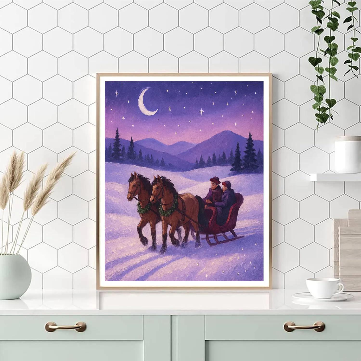 Midnight Sleigh Through Lavender Snowfields paint by numbers