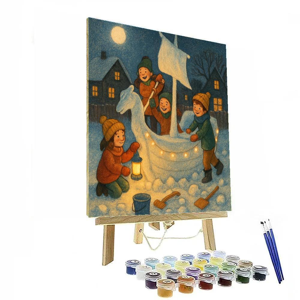 Children Building A Starlight Snow Ship paint by number