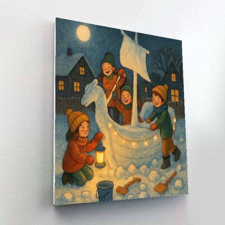 Children Building A Starlight Snow Ship paint by number