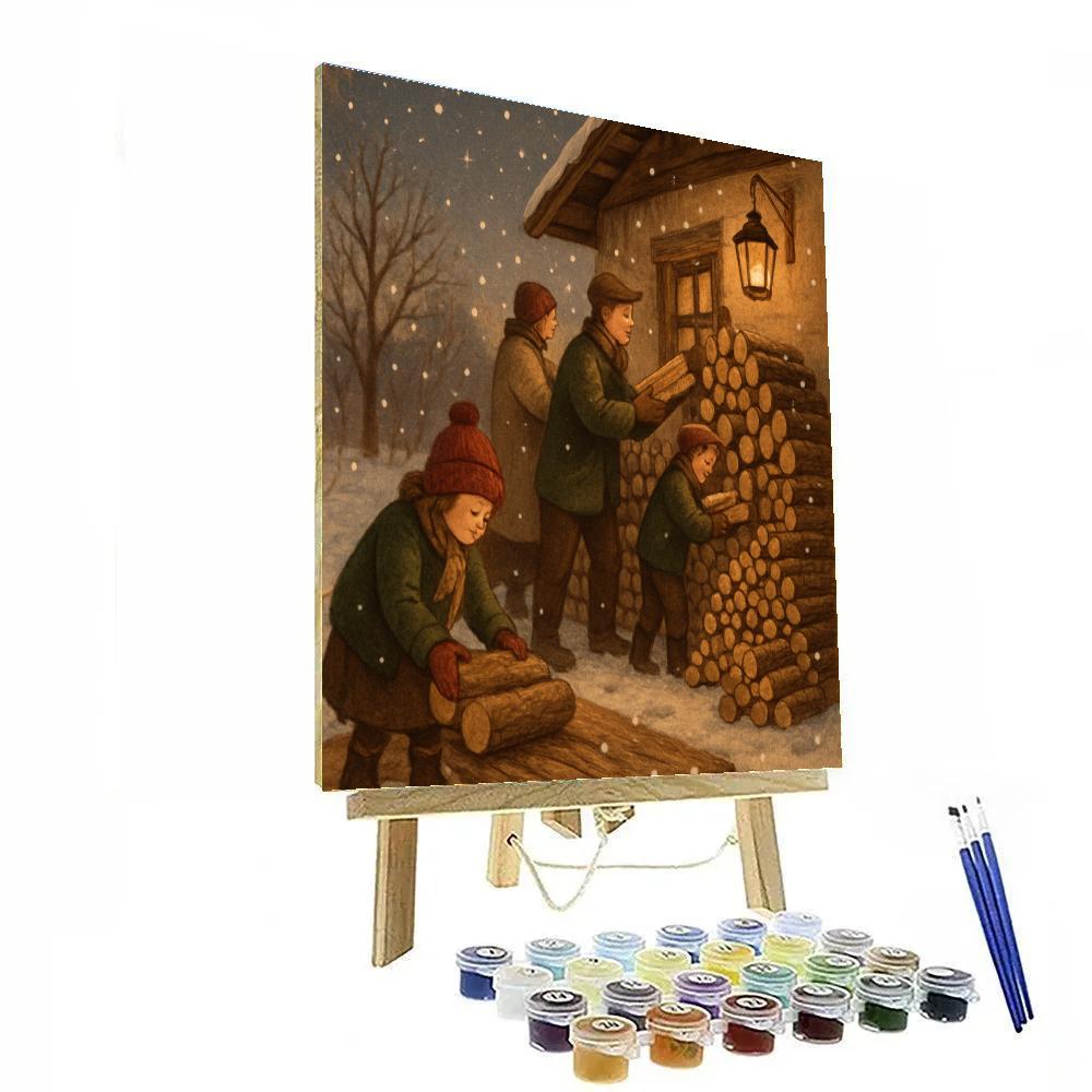 Holiday Firewood Stacking By Lantern Light DIY paint by numbers