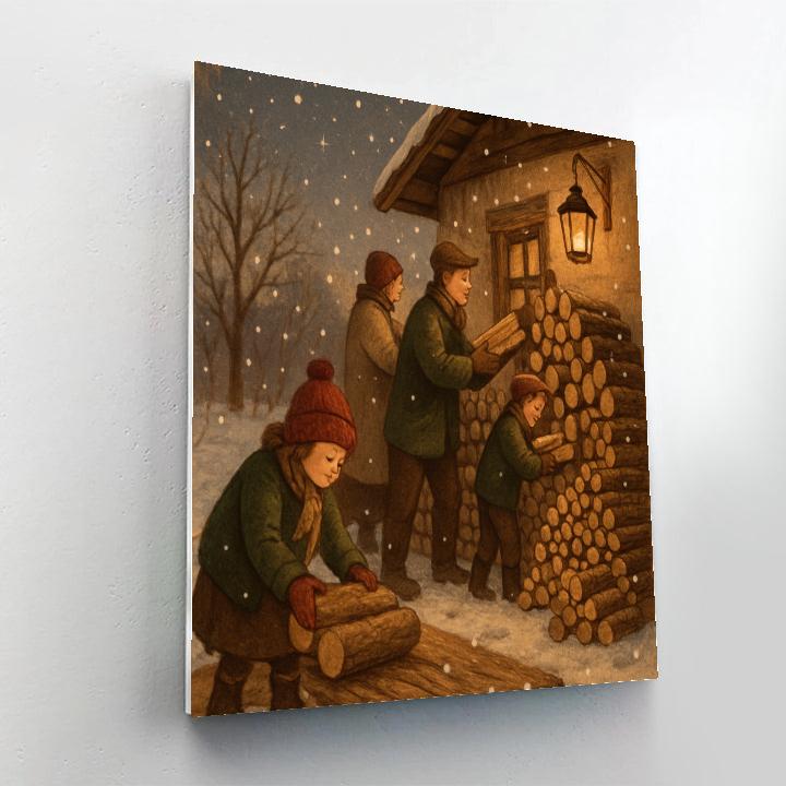 Holiday Firewood Stacking By Lantern Light DIY paint by numbers