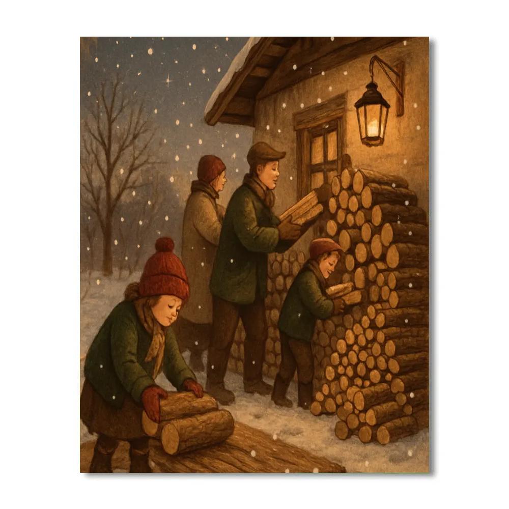 Holiday Firewood Stacking By Lantern Light DIY paint by numbers