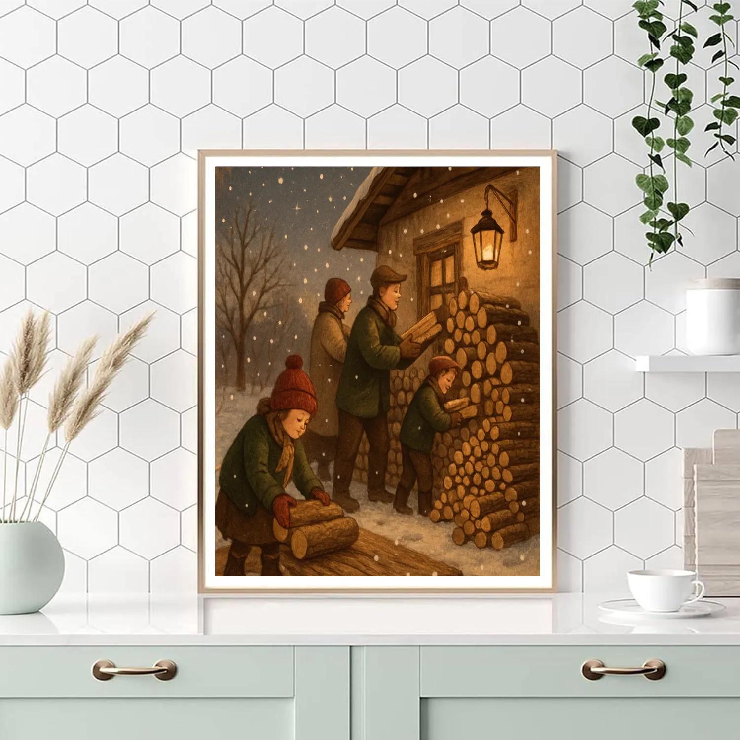 Holiday Firewood Stacking By Lantern Light DIY paint by numbers