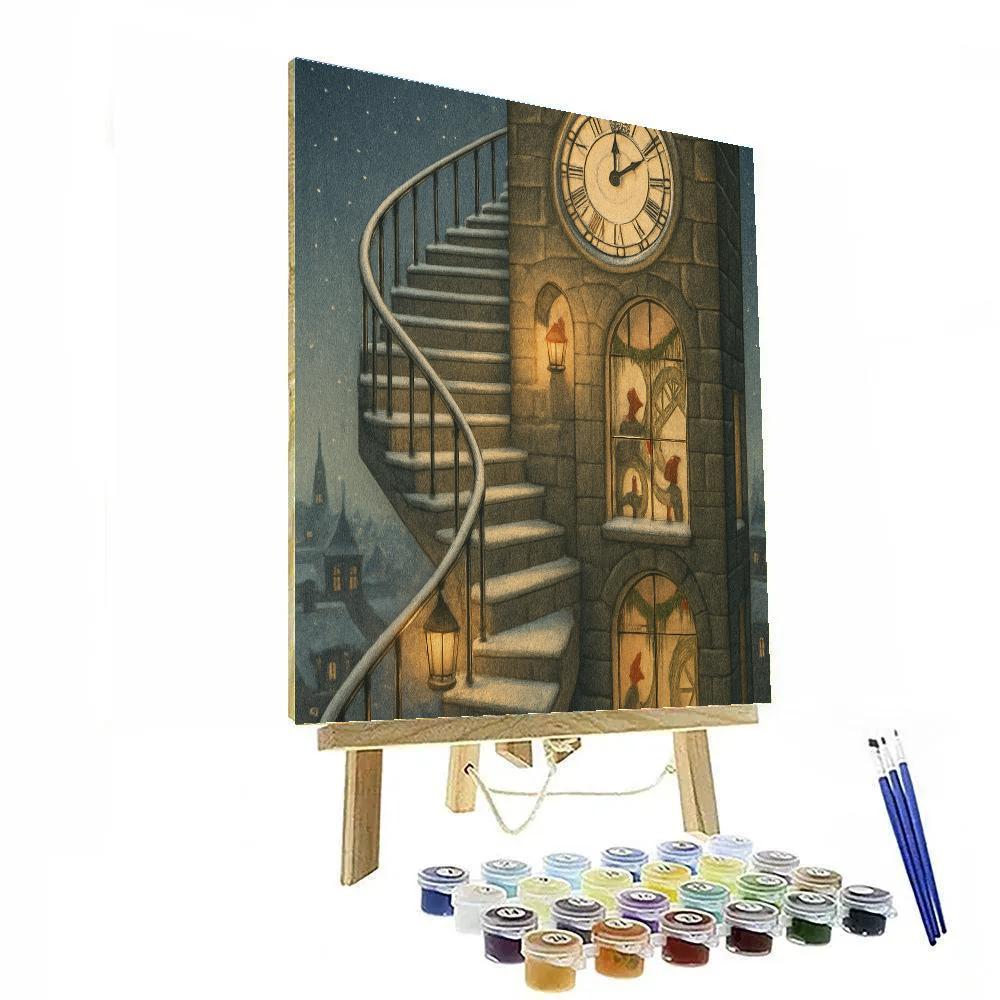 Snowy Staircase To The Clocktower Workshop paint by numbers