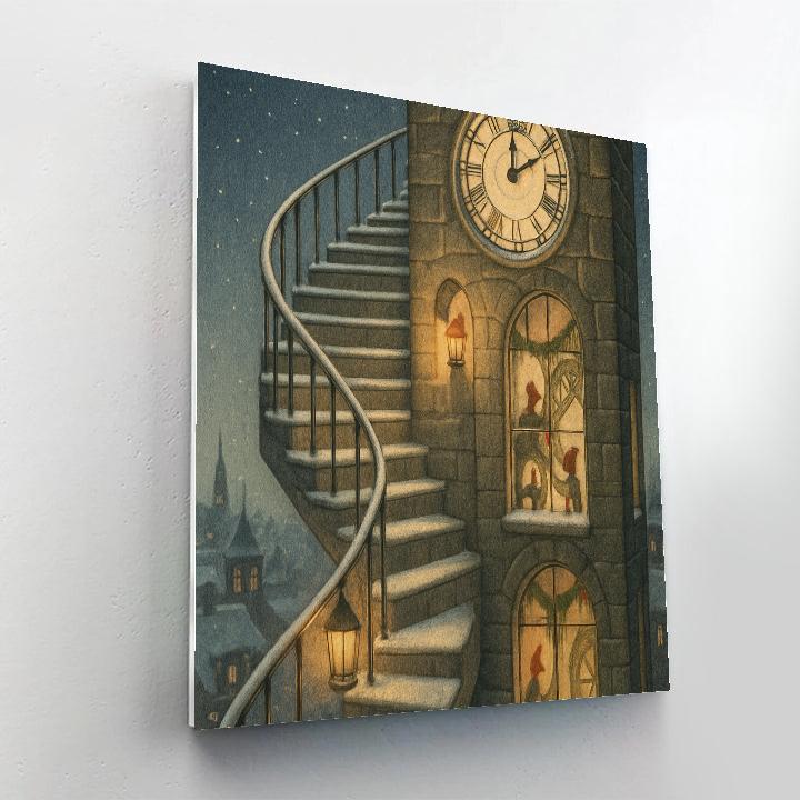 Snowy Staircase To The Clocktower Workshop paint by numbers