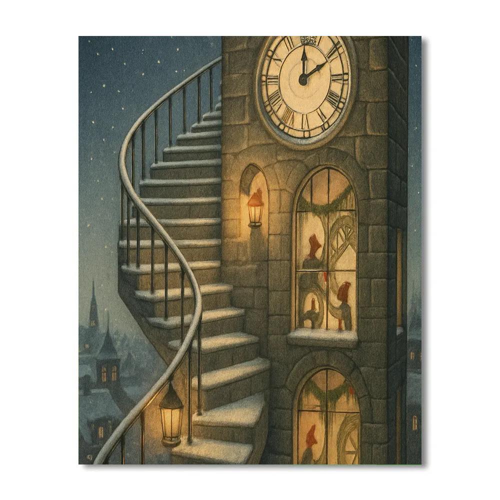 Snowy Staircase To The Clocktower Workshop paint by numbers