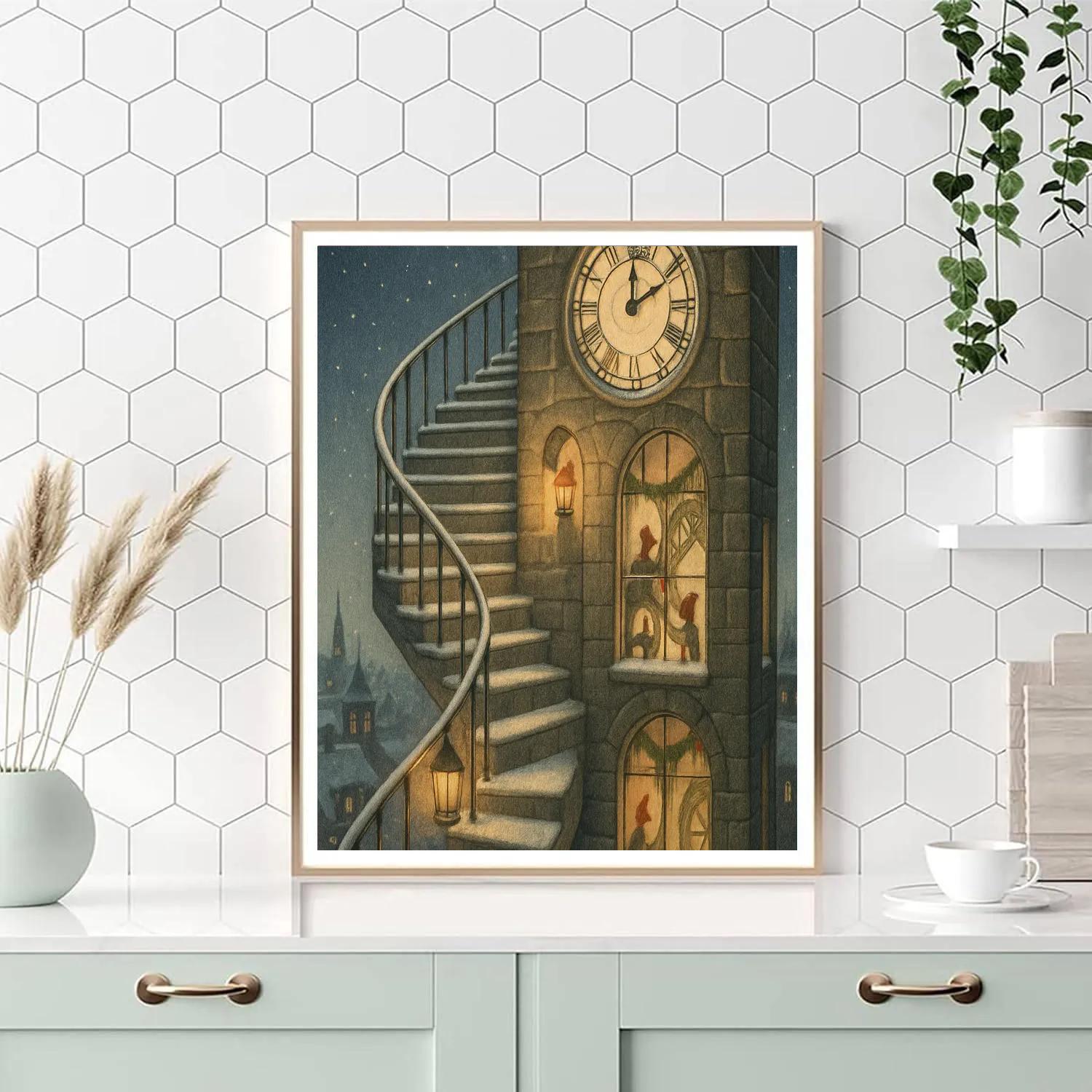 Snowy Staircase To The Clocktower Workshop paint by numbers